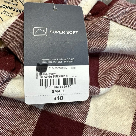 St Johns Bay Men’s Burgundy Buffalo Plaid Button Down Flannel Shirt NWT … - Picture 3 of 8